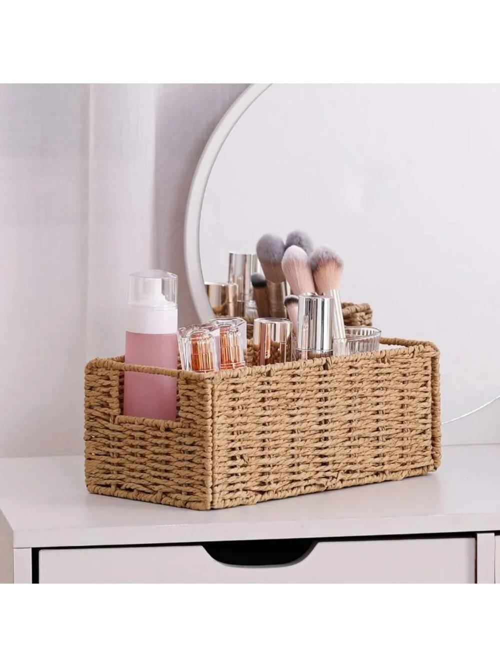 Hand-Woven Wicker Storage Baskets Set of 2 | Small Organizing Bins for Home